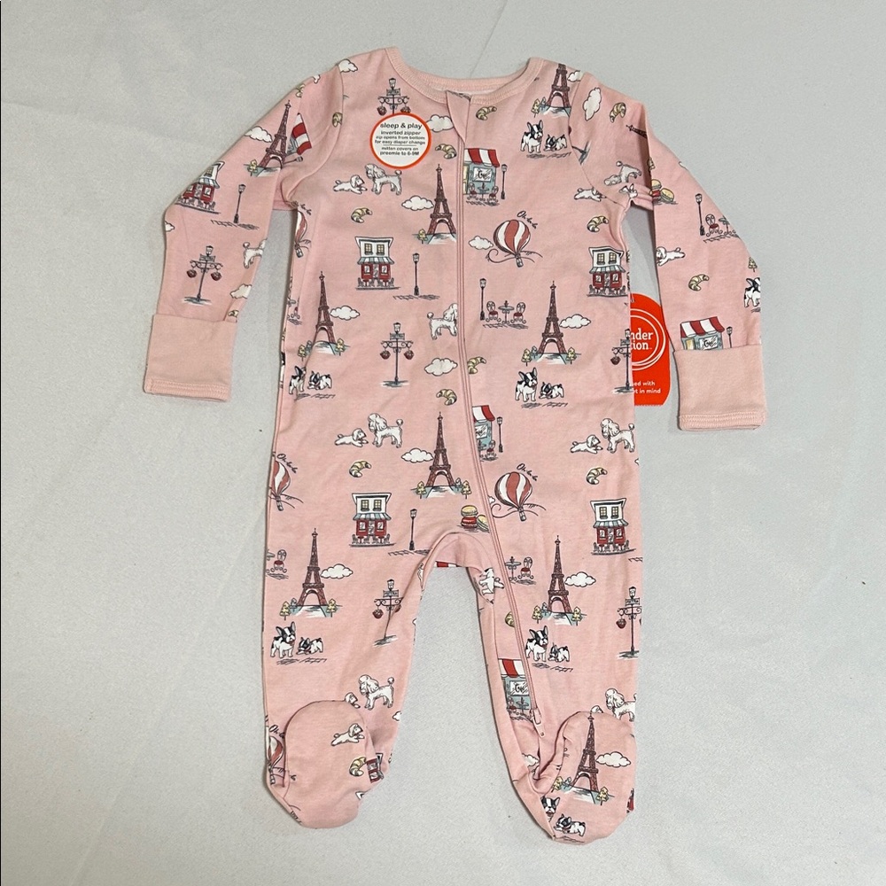 WonderNation Front Zip Paris Sleep n play Babygirl Onesie 6/9 months